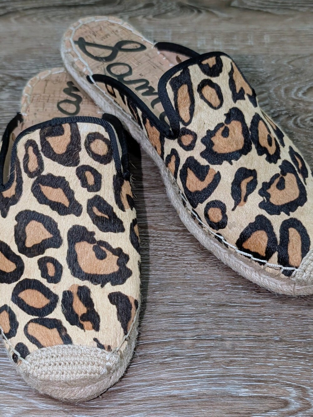 NWOT Sam Edelman Kerry Leapard Calf Hair Espadrille Mules- 8.5